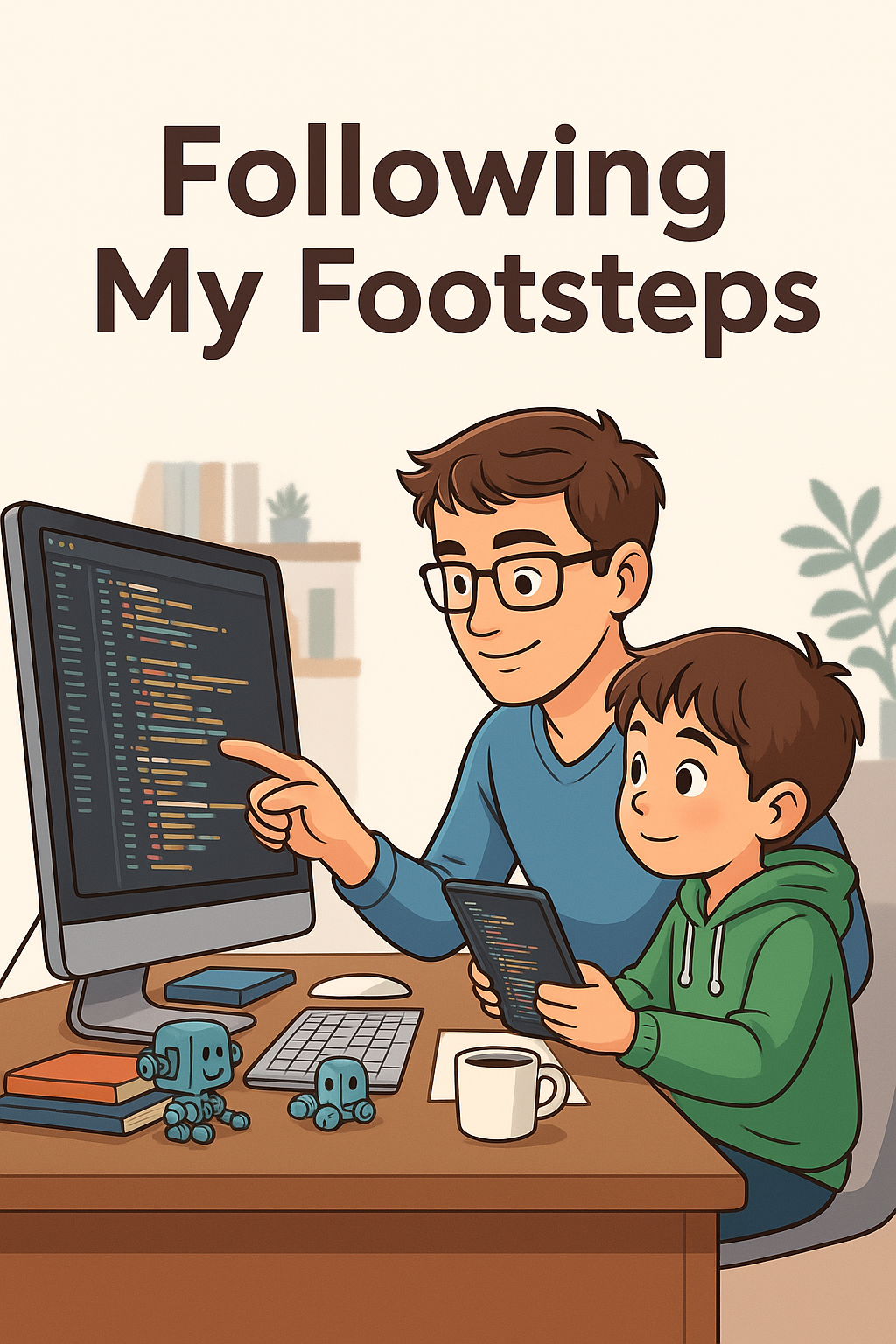 Dad teaching son how to codes.